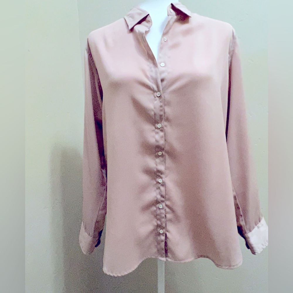 Xirena Light Weight Blouse, Long Sleeved, Button Down, Dusty Rose, Size Small